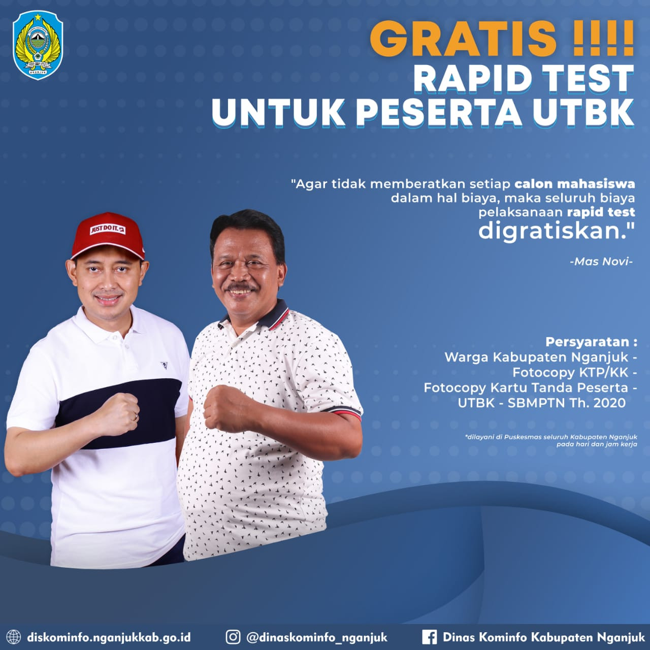 Pemkab Nganjuk Gratiskan Biaya Rapid Test Bagi Ribuan Calon Mahasiswa Peserta UTBK SBMPTN Asal Kab. 